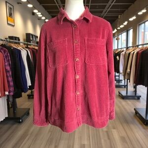 L.L BEAN PINK LONG SLEEVE CORDUROY BUTTON-UP SHIRT JACKET/ SHACKET/ Size M